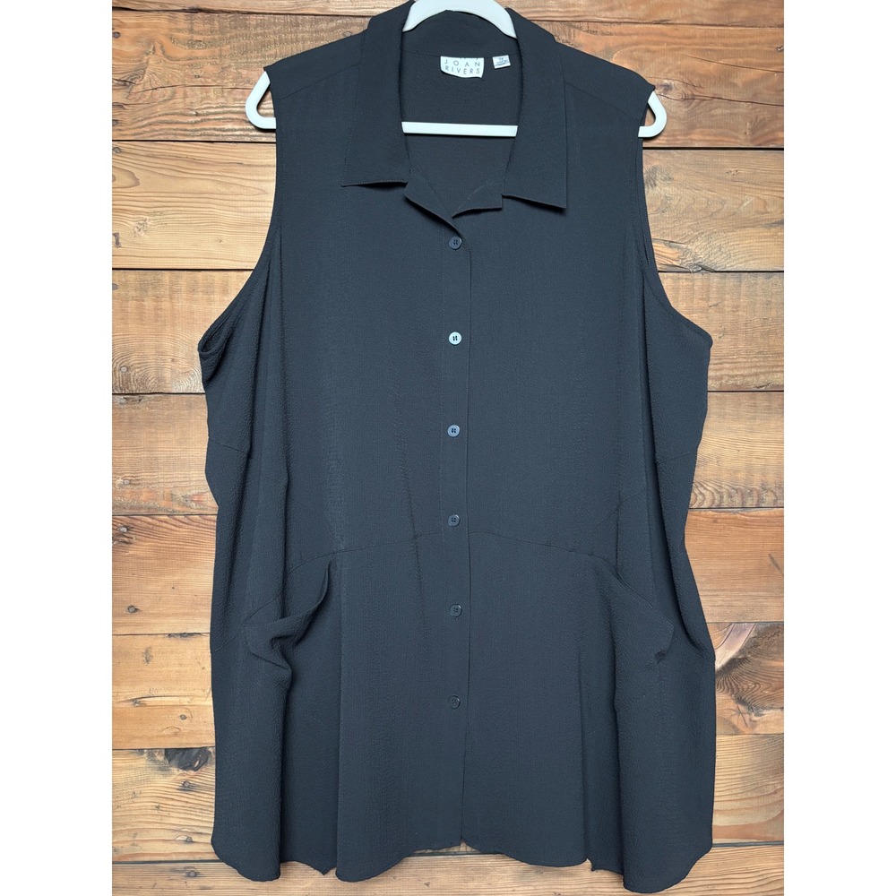 Joan Rivers Vest Womens 3X Plus Black Crepe Draped Button Front Pockets